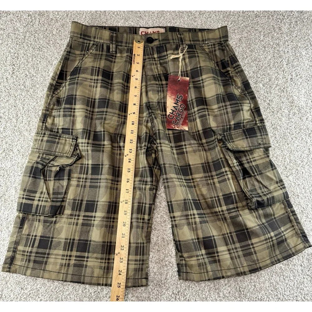 Vintage Chams Cargo Shorts Men's Size 36 Plaid Green NWT Y2K 2000s